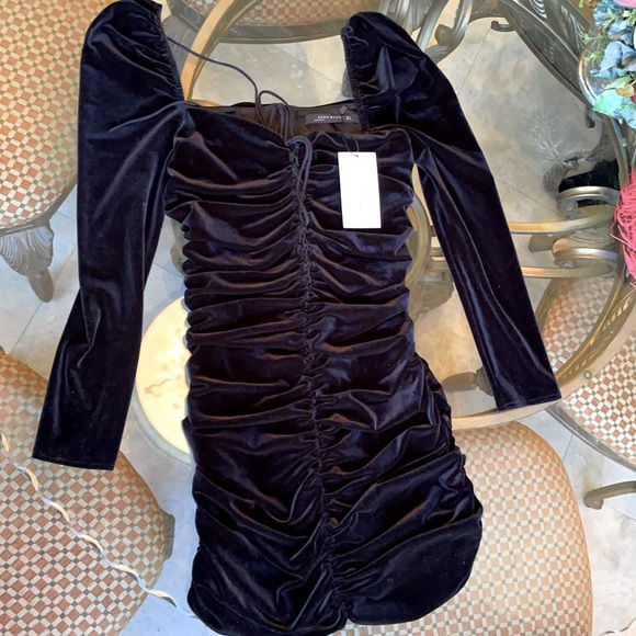 zara black velvet ruched dress Zara Ruched Corset Velvet Dress Size XS